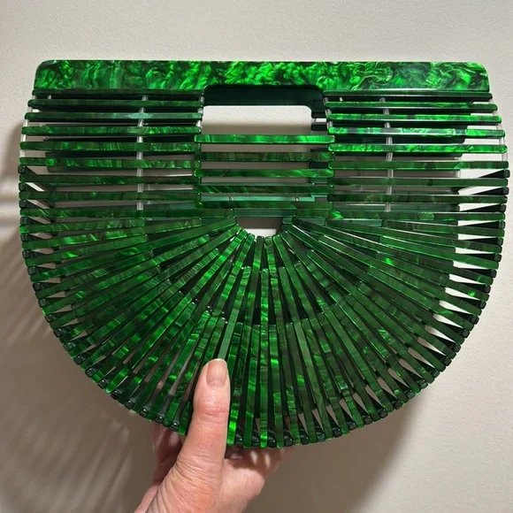 Green Marbled Acrylic Ark Fan Bag NWOT - Picture 2 of 5